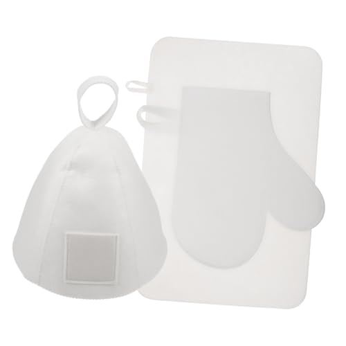 Veemoon Sauna Felt Hat and Glove Set Bath Pad White Sauna Hair Protection Cap for Men and Women for Steam Bath and Spa