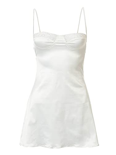 Image of Women's V Neck Adjustable Spaghetti Straps Sleeveless Sexy Backless Dress Y2k Lace Dresses Party Clubwear