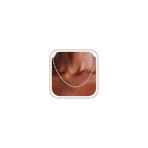 SLOONG Paperclip Halskette Damen Silber 925-3mm Breit Büroklammer Kette Silber Halskette Schmuck Geschenke für Frauen Freundin Mama Oma 46cm