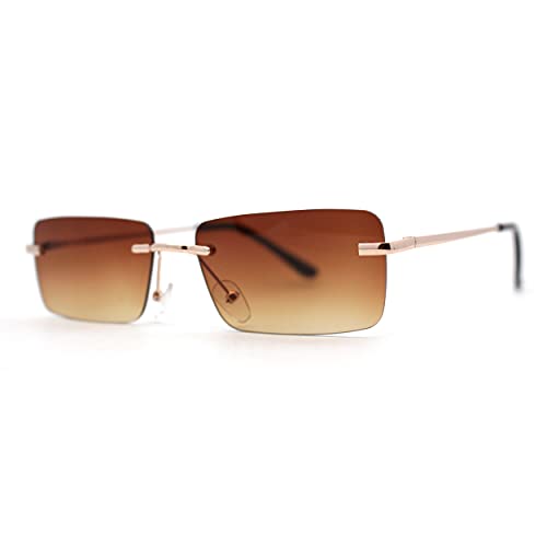SA106 Rimless Rectangular 90s Elegant Metal Rim Sunglasses