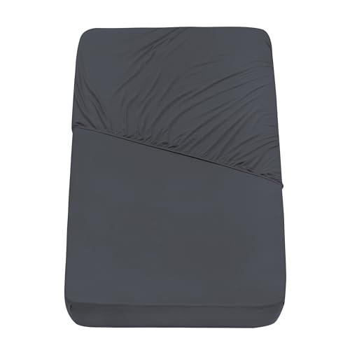 Foto von Mixibaby Spannbettlaken Jersey Spannbetttuch 100% Baumwolle Bettlaken Spannbettuch Laken 28 Farben, Größe:90 x 200 cm, Farbe:Dunkelgrau