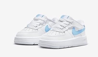 Nike Force 1 Low EasyOn Baby/Toddler Shoes (FN0236-107, White/White/Aquarius Blue) Size 33