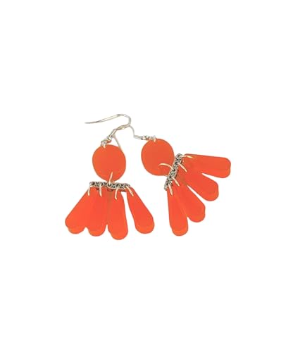 Boucles d'Oreilles Pendantes avec Gouttes Pampilles - Bijoux Fait Main, Élégants et Légers - Crochets en plaqué argent 925. (Orange)
