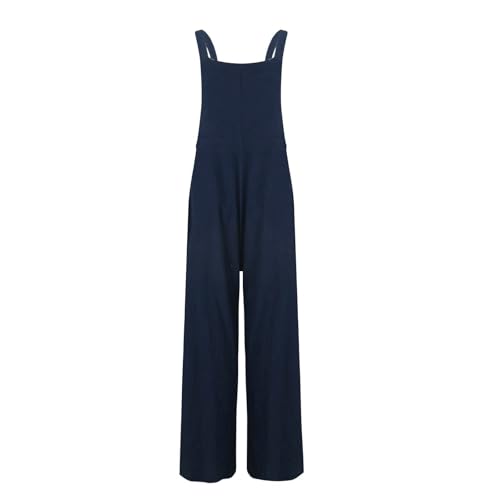 Image of Kubbon Womens Wide Leg Jumpsuits Sleeveless Straps Bib Overalls Summer Baggy Casual Pants Rompers Overalls with Pockets