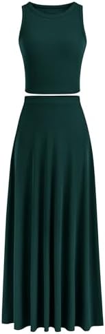 PRETTYGARDEN Women's 2 Piece Maxi Skirt Sets Casual Summer Knit Cropped Tank Top High Waisted Long Skirts Outfit