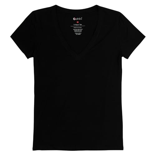 T-shirt col V femme Ethika noir fini les hauts transparents et inconfortables