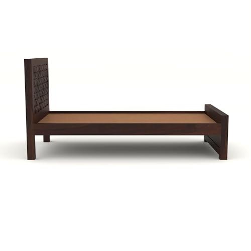 Image of Solid Sheesham Wooden Bed 6X4 Bed Single Bed Without Storage for Bedroom - Single Cot Wooden BedSingle Size for Living Room Guest Room - 12 Month Warranty (Henry Walnut)