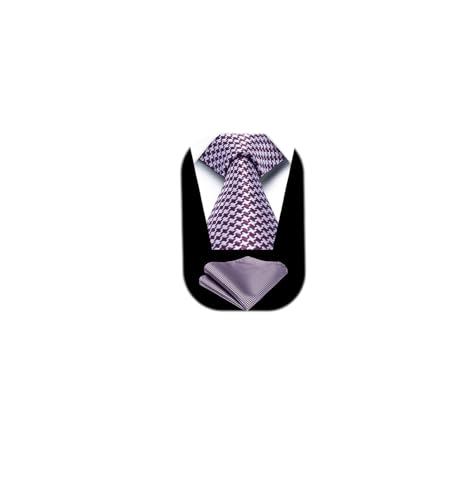 Image of HISDERN Ties for Men Solid Houndstooth Neckties Handkerchief Formal Business Tie & Pocket Square Set Wedding Party