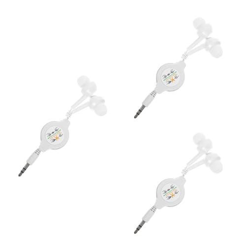 Hemobllo 3 Pack Retractable Earbuds Wired, Tangle-Free in-Ear Headphones with 3.5mm Jack, Portable Travel Earphones Compatible with iPhone,MP3 Players and Laptops, White