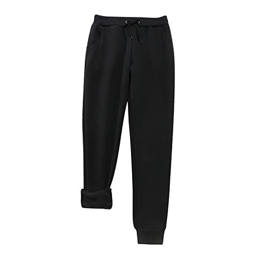 Hatoys Drawstring High Waist Pocketed Joggers Womens Cuffed Brushed Sweatpants Slim Fit Cuffed Elastic Solid Sports Pants