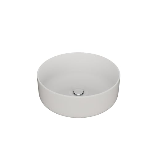 LEMONBATH - Lavabo Sobre Encimera Redondo Blanco Brillo - Medidas 35 x 35 x 12 cm - Lavabo de Cerámica para Colocar Sobre Encimera de Muebles Baño - Lavamanos para Grifo Alto