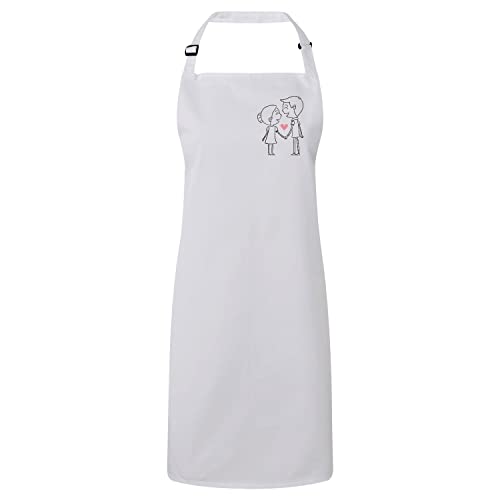 Tablier cuisine coeur blanc illustration repas en amoureux