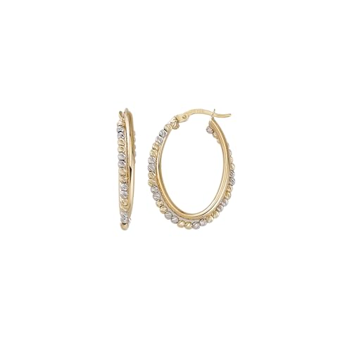JC Trauringe 8733 - Pendientes de aro con bolas diamantadas en oro 585 auténtico, clásicos, sencillos, pendientes de aro para mujer, joyas de oro en bicolor, incluye estuche para joyas, Dorado