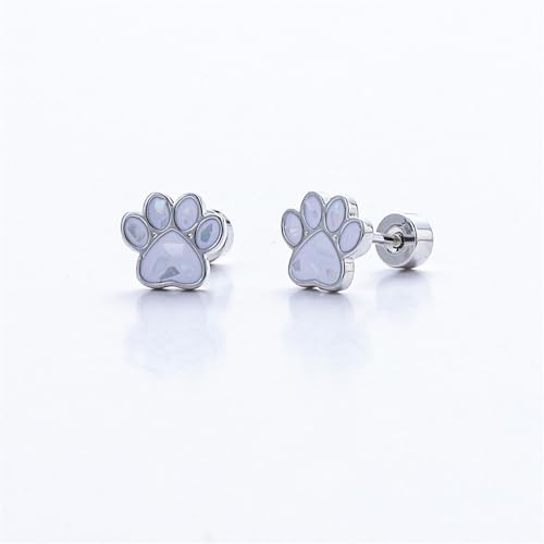 20G Paw Print White Enamel Screw Flat Back Small Tiny Stud Earrings for Women Cute Stainless Steel Dog Cat Footprint Cartilage Tragus Piercing Little Studs Hypoallergenic Jewelry Gift2