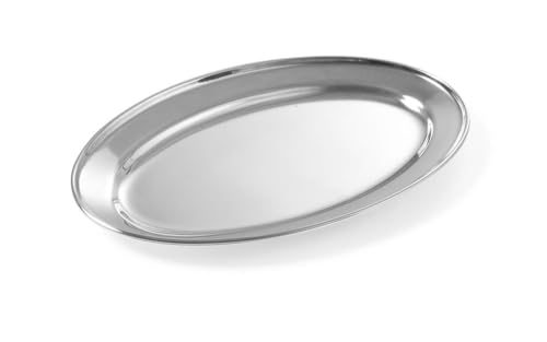 HENDI Plato Oval de Servicio, Bandeja Multiusos para Cocina, decoración y presentación de Alimentos, Carnes y fiambres, Fuente de Fiesta, 245x170x(H) 20mm, Acero Inoxidable