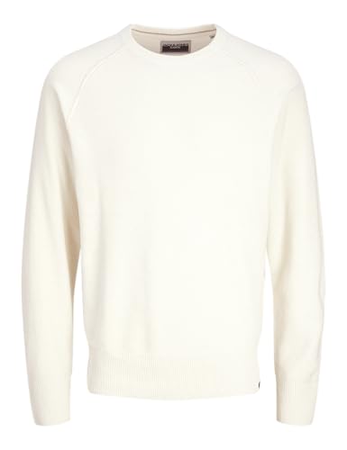 JACK&JONES Herren JCOMASON Knit Crew Neck Strickpullover, Cloud Dancer/Detail:Cyclo 002, Medium