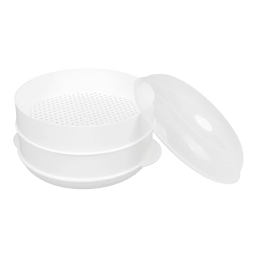 NUOLUX 電子レンジ対応二段蒸し器 取っ手付き断熱設計 蒸気付き透明蓋 キッチン用加熱調理器 野菜肉まん蒸し器 家用調理器具