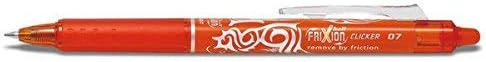 Pilot Clicker 0.7mm Tip Erasable Ink Gel Pen Tattoo Design Orange Ink (Each)