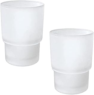 MLZYKYJZ Toothbrush Holder Cup, 2 Pcs Frosted/Transparent Glass Tumbler Mug Replacement for Wall Mounted Universal Spare Mouthwash Cup Bathroom Accessories (Frosted)