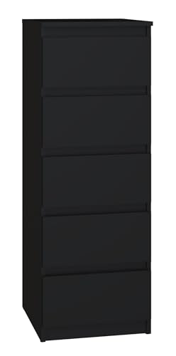 CDF Cómoda 5 Cajones Cajonera Dormitorios Comoda Moderna de Dormitorio Sinfonier Cómoda de Noche Armario de Almacenamiento, Mueble para Ropa - Placa laminada 16 mm Negro 40x45x111 cm