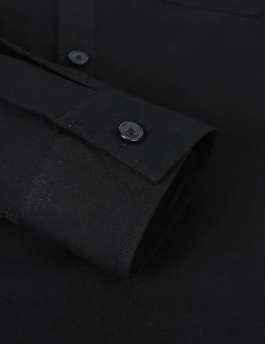 Men's Black Casual Long Sleeve Mandarin Collar Shirt Button-Down Henley Style4