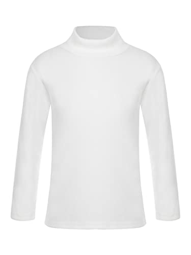 Mufeng Kids Boys and Girls Solid Color Warm Underwear Top Basic Long Sleeves Turtleneck Thermal Tops Casual Warm Tops White 9-10 Years
