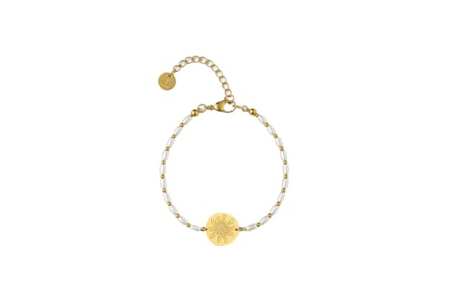 Bracelet perles acier plaqué or 18k PVD maille robuste résistant à l'eau