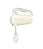 Smeg, Sbattitore Elettrico HMF01CREU, 9 Livelli di Velocità, Funzione Turbo, Sistema di Avvio Smooth Start, 4 Fruste, 2 Ganci Impastatori e Avvolgicavo in Dotazione, 250W, Crema