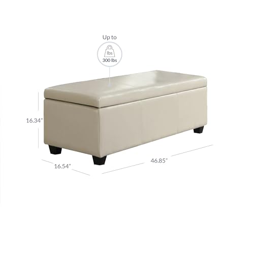 Image of BELLEZE Storage Faux Leather Ottoman, 47 Inch Bench Bedroom Bench with Safety Close Hinge, Extra Long Ottoman with Storage for Living Room, Entryway, Foot Rest, Support 300lbs - Cream