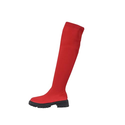 Bottes d'hiver en maille pour femme avec talon bas et bout rond