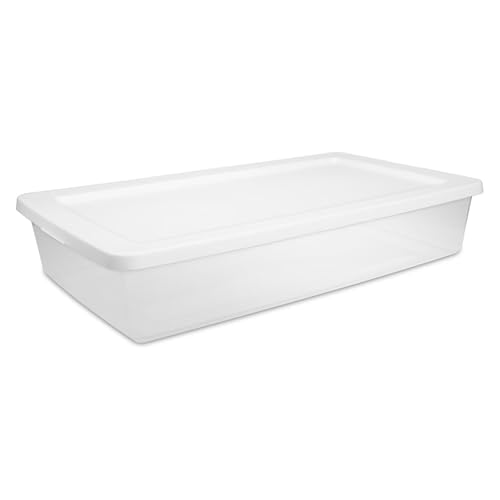 41 Quart Clear Plastic Under Bed Storage Bins with White Lids, Stackable Medium Containers for Closet, Bathroom Organizers and Storage
