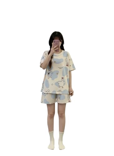 Image of Lunza Women's Cotton Pajama Set with Top & Pants|| Korean Night Suit|| Lightweight Printed Set || Soft & Comfy Sleepwear for Girls & Women