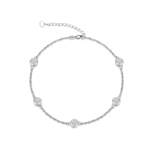 Image of Dorunmo Heart Birthstone Bracelets 925 Sterling Silver Round Birthstone Anklet for Women Birthday Jewelry Gifts for Girlfriend Wife Mother Her