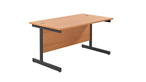 Office Hippo Heavy Duty Rectangular Cantilever Desk, Home Office Table + Integrated Cable Ports, PC Desk For Office or Home, 5 Yr Wty - Black Frame/Beech Top, 120cm x 80cm