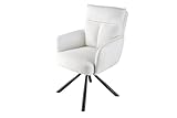 Licht-Erlebnisse Weißer Bürostuhl ohne Rollen Drehstuhl Bouclé Stoff weich bequem Armlehnstuhl Esszimmer Wohnzimmerstuhl