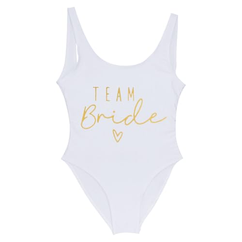 Traje de baño de una pieza para mujer, disfraz de despedida de soltera, disfraz Team Bride To Be Novia Trajes de una pieza de verano para fiesta de verano, Color blanco., S