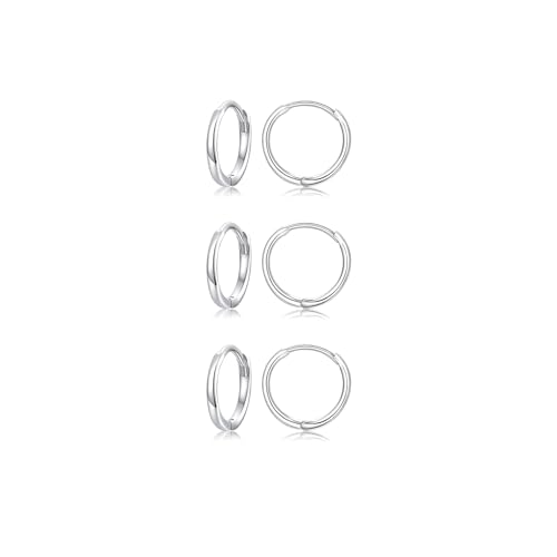 925 Sterling Silver Small Hoop Earrings Set - 14K White Gold Plated Silver Hoop Earrings | Tiny Endless Huggie Hoop Earring Cartilage Earrings for Women