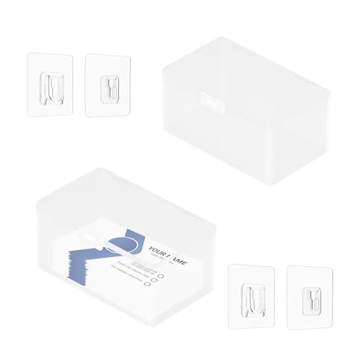 JINGHANGER 2 Stück Visitenkarten Box mit Deckel Transparenter Kunststoff Visitenkarten Halter 10,5x4x6,6 cm Wand Aufbewahrungsbox für Büro, Geschäft, Wand