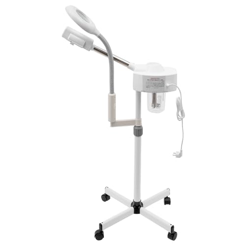 Vaporizador de sauna facial de 750 W con aumento de ozono, luz LED para cuidado de la piel y cosmética, adecuado para tratamiento de vapor facial, depósito de agua de 680 ml, altura ajustable,