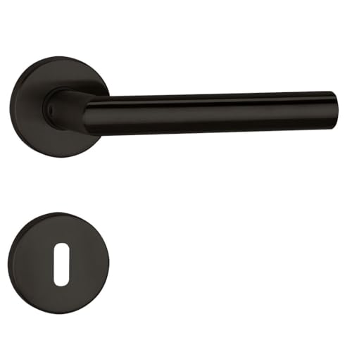 FELGNER Maniglia Como II per porte interne | maniglia per porta moderna e di alta qualità | ferramenta per porta con rosetta | per porte interne e delle camere | Nero | con 2 chiavi
