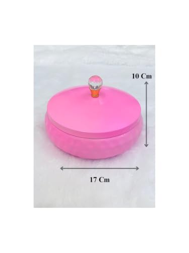 Image of Non Airtight 7 inch Hammered Metal bowl with crystal Lid - Return Gift (Baby Pink)