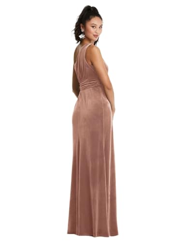 LANGKAAO One Shoulder A-Line Bridesmaid Dresses Long for Party Maxi Velvet Ruched Emerald Green Maid of Honor Gown with Slit Size 10