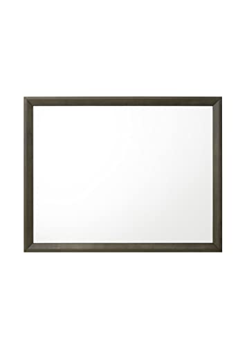 Moderna mesita de noche con espejo, cómoda de madera, marco de cama Queen King con cajones para dormitorio, sala de estar, baño (pecho gris) (espejo gris)
