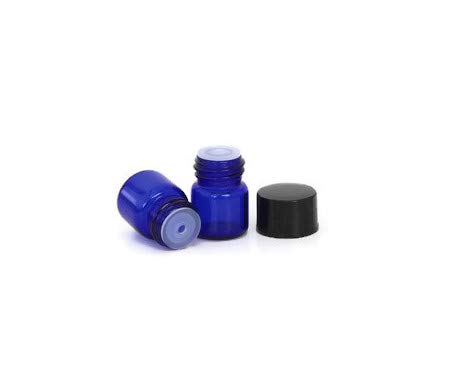 Essential Oil Bottle 2ml Cobalt Blue Glass Bottle/Vial - Flat Black Screw Cap w/Orifice Reducer and Seal (144)