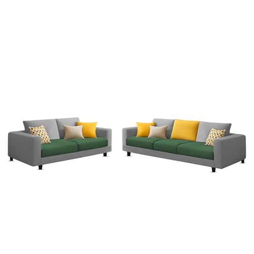 Image of Galib 3+2 Seater Sofa Set for Living Room (Green Grey Fabric) Premium Fabric Sofa Set