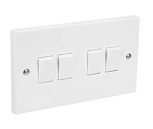 Invero 4 Gang 2 Way Electric Wall Light Switch White Rocker Standard Square 10 Amp Power for two-way control 30W