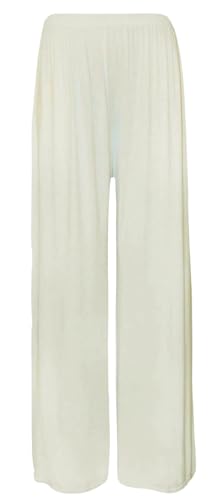 STAR FASHION Long Palazzo Trousers for Women's Flared Wide Leg Palazzo Full Length Plain Ladies Elasticated Stretchy Trouser Pants Cream 8-10 - Image 2