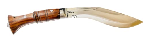 Gorkha Kukri Knife With Leather Cover – Full Tang Cold Carbon Stainless Steel Blade,(Wooden Handle) – Includes 2 Small Knives – Perfect for Outdoor, Hiking, Survival & Adventure