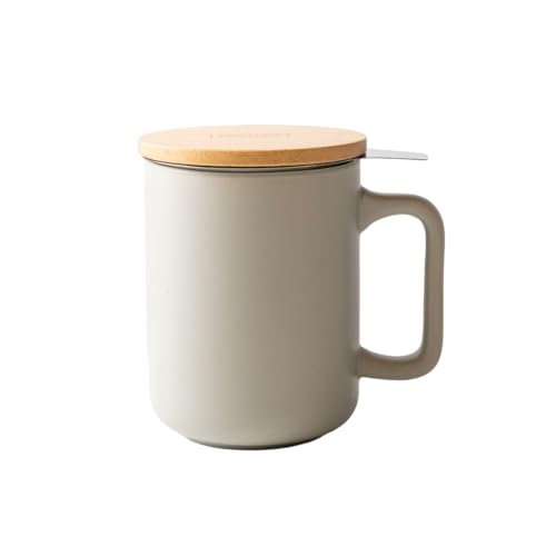 Miniatura 2 de Nerthus Fih 1568 Taza Cerámica 375 Ml Con Infusor Acero Inox Y Tapa Bambú, Diseño Elegante, Ideal Para Té E Infusiones Verde Mar