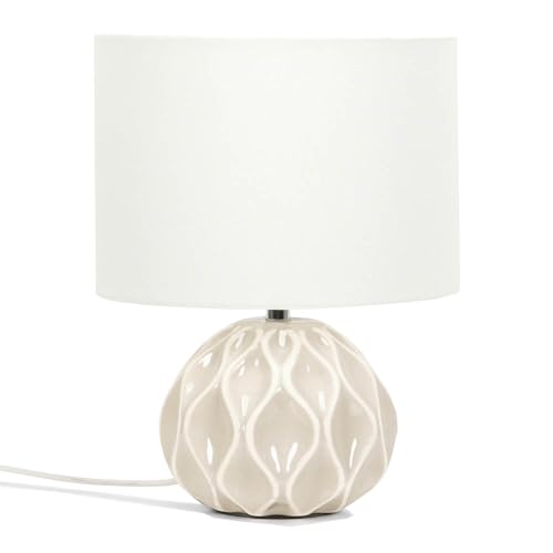 ValueLights | Natural Textured Ceramic Base Table Lamp with a Cream Fabric Lampshade Living Room Bedroom Bedside Light | Table Lamps & Home Improvements Essential